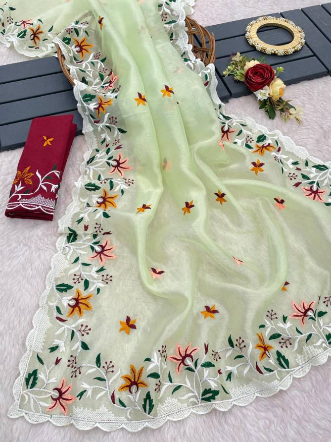 VFH 8822 Organza Silk Embroidery Sarees Wholesale Price In Surat